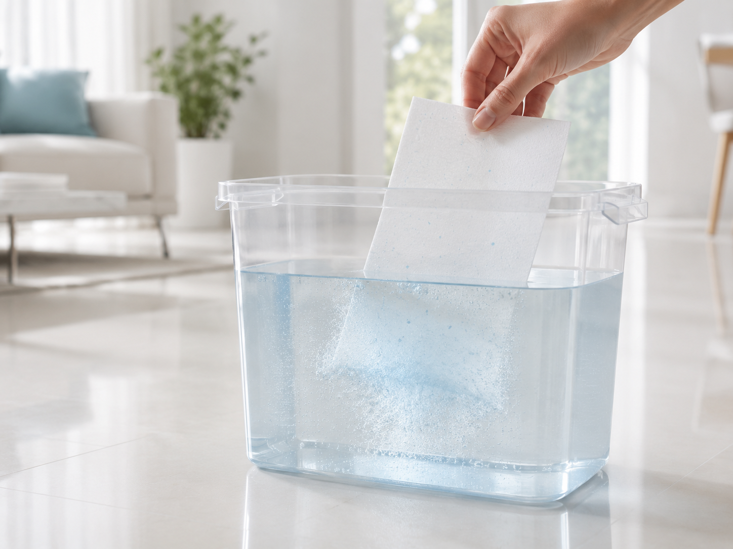 Lámina blish disolviéndose en agua